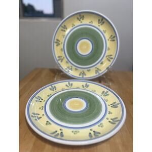 Caleca Italy Toscana Dinner Plates Set of Two 11" Hand Painted * VINTAGE *